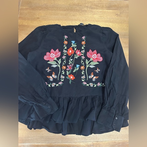 Zara Women’s Black Embroidered Blouse Medium - Picture 2 of 9